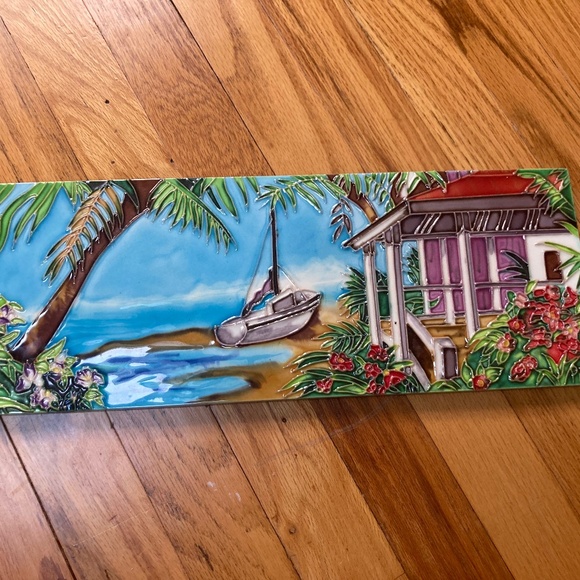 PING Artist Nautical Tropical Floral Ceramic Tile Art, Textured - Picture 2 of 9